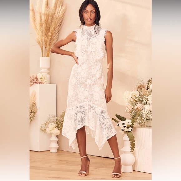 NWT Take this Dance White Lace Sleeveless Mock Neck Midi Dress size XL - Picture 1 of 10